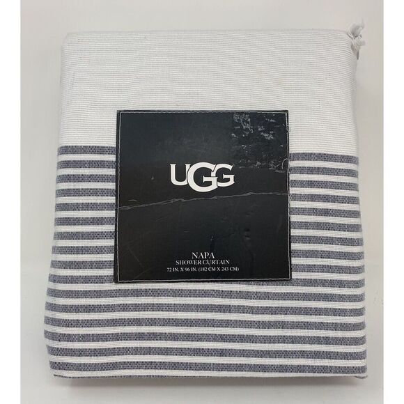UGG Bath Uggnapa Shower Curtain 72x96 Navy Cotton Striped Blue